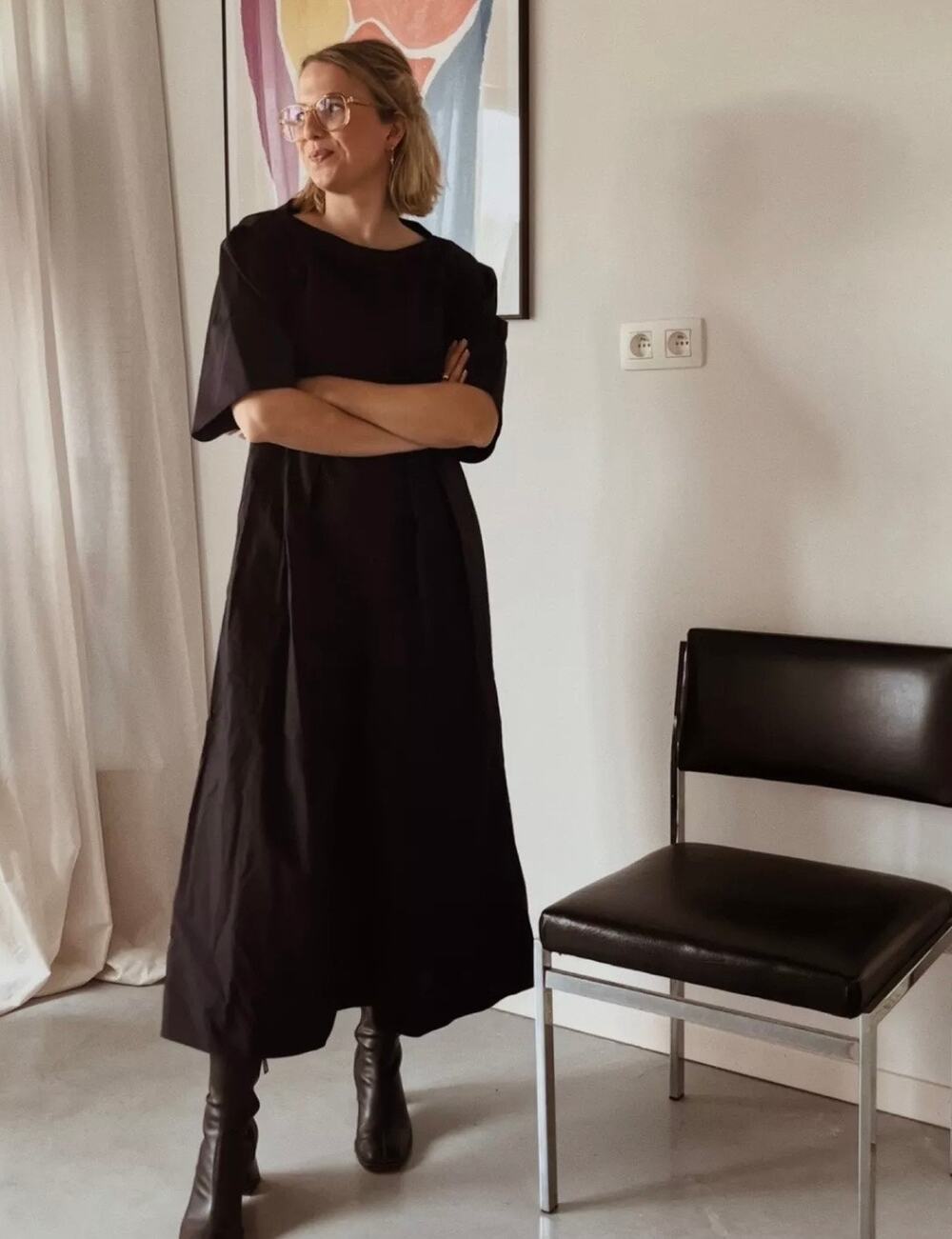 COS Wide Leg Jumpsuit Palazzo Pants Black Culottes XS Cotton Short Sleeve